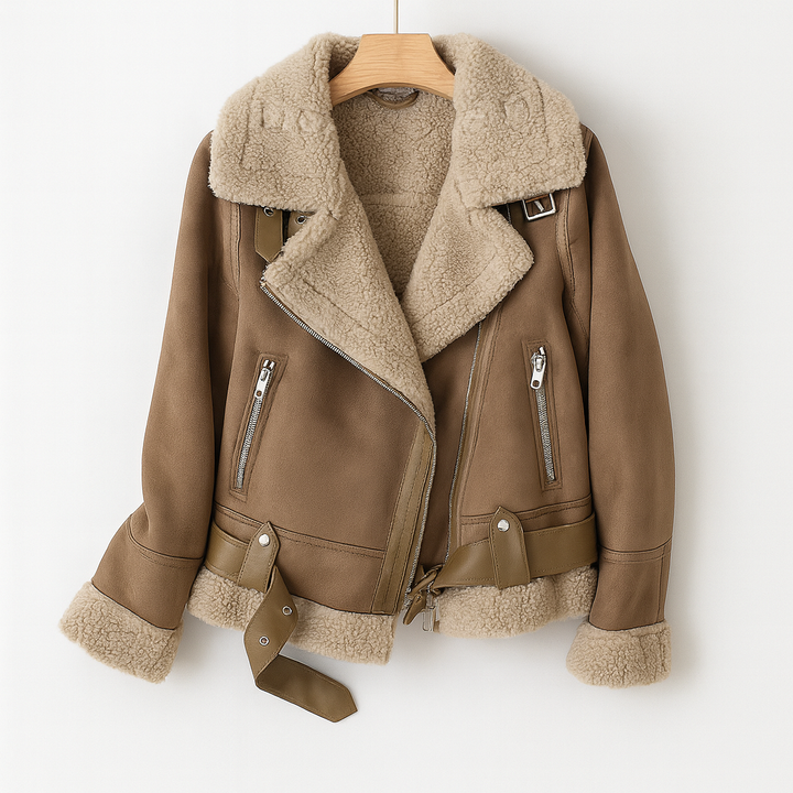 Giacca da donna in pelle con collo foderato | Bomber