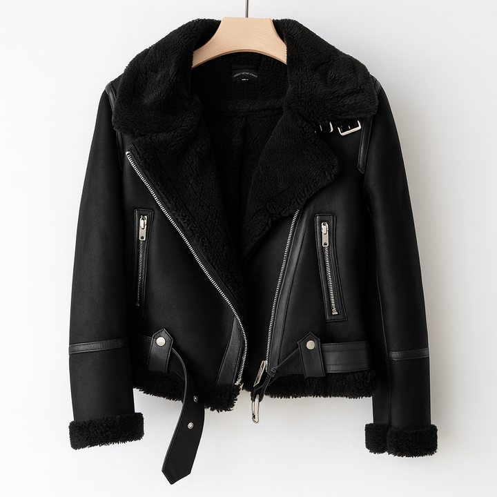 Giacca da donna in pelle con collo foderato | Bomber