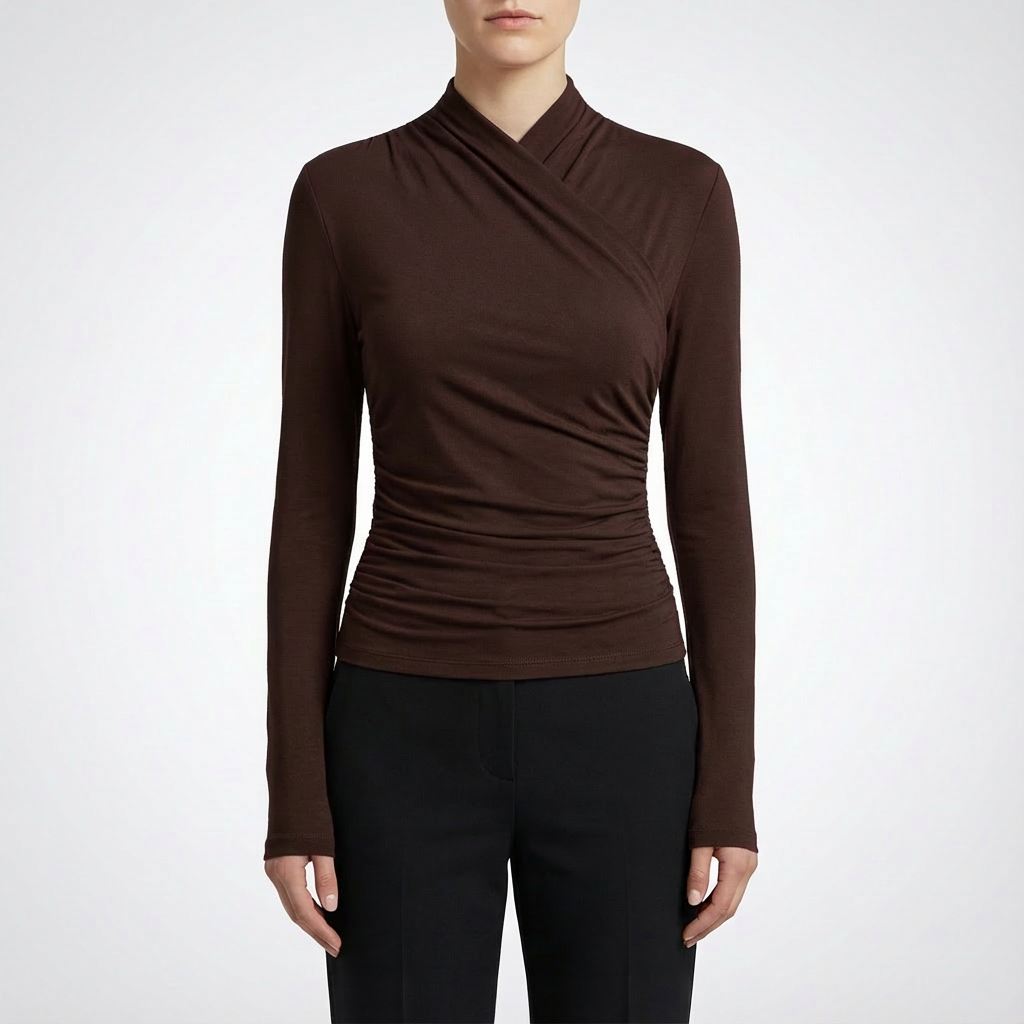 Abigail | Top Ajustado de Mujer de Manga Larga con Cuello Alto Cruzado