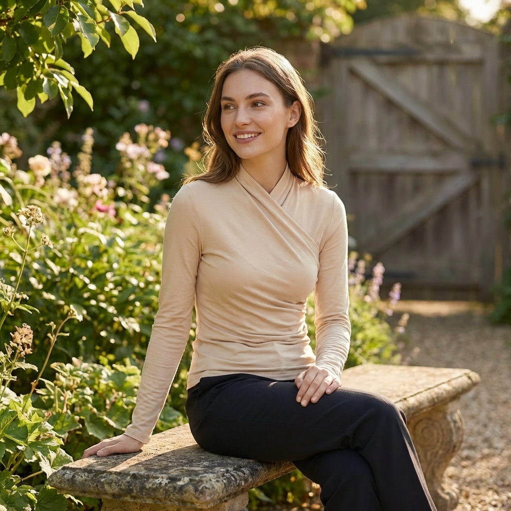 Abigail | Top Ajustado de Mujer de Manga Larga con Cuello Alto Cruzado