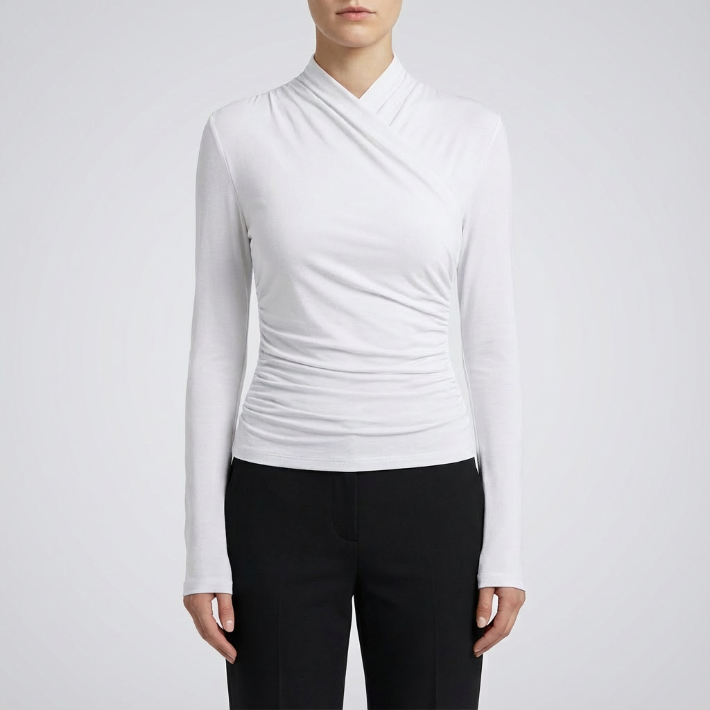 Abigail | Top Ajustado de Mujer de Manga Larga con Cuello Alto Cruzado