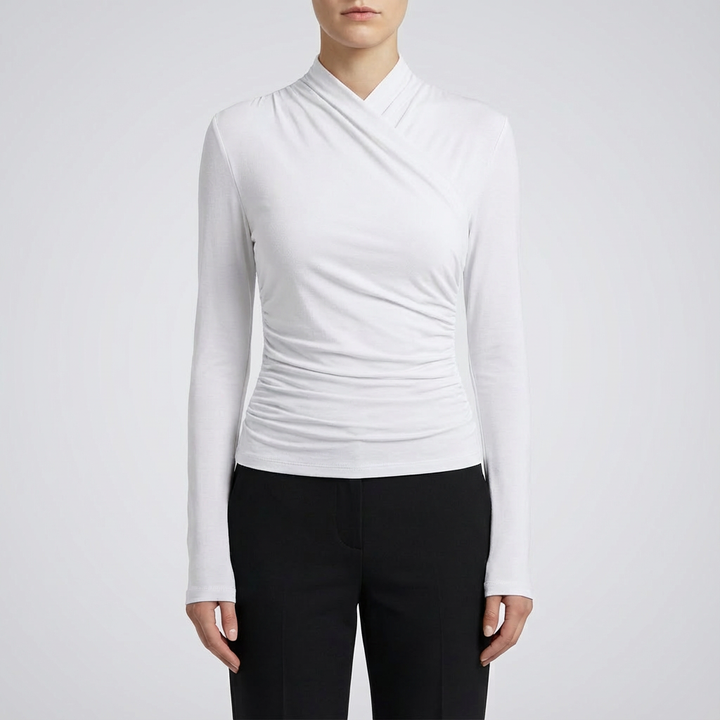 Abigail | Top Ajustado de Mujer de Manga Larga con Cuello Alto Cruzado