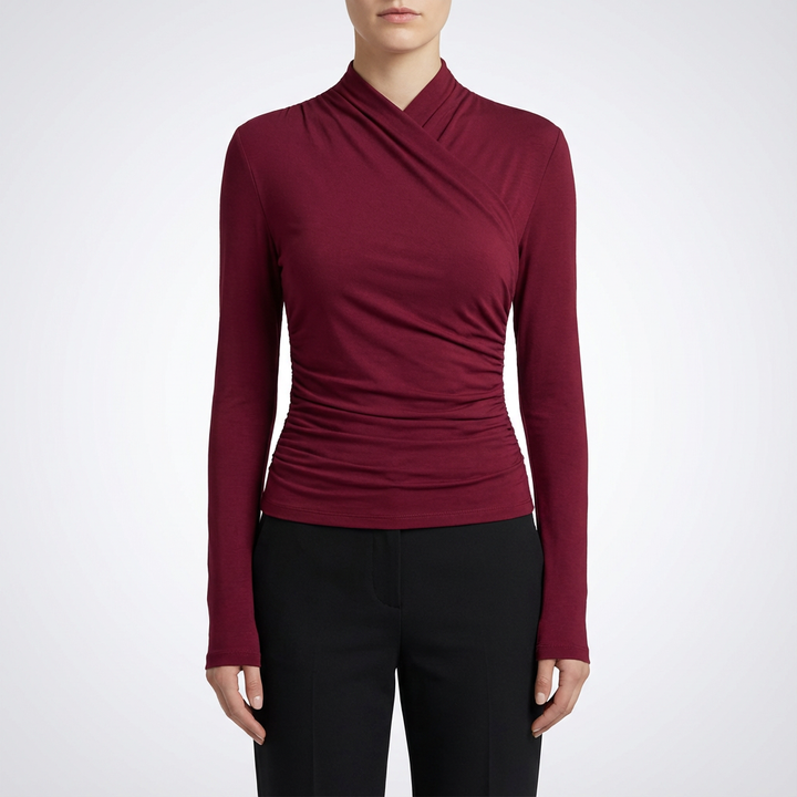 Abigail | Top Ajustado de Mujer de Manga Larga con Cuello Alto Cruzado