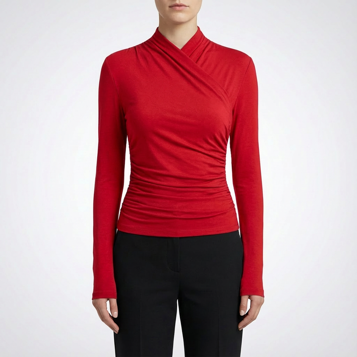 Abigail | Top Ajustado de Mujer de Manga Larga con Cuello Alto Cruzado