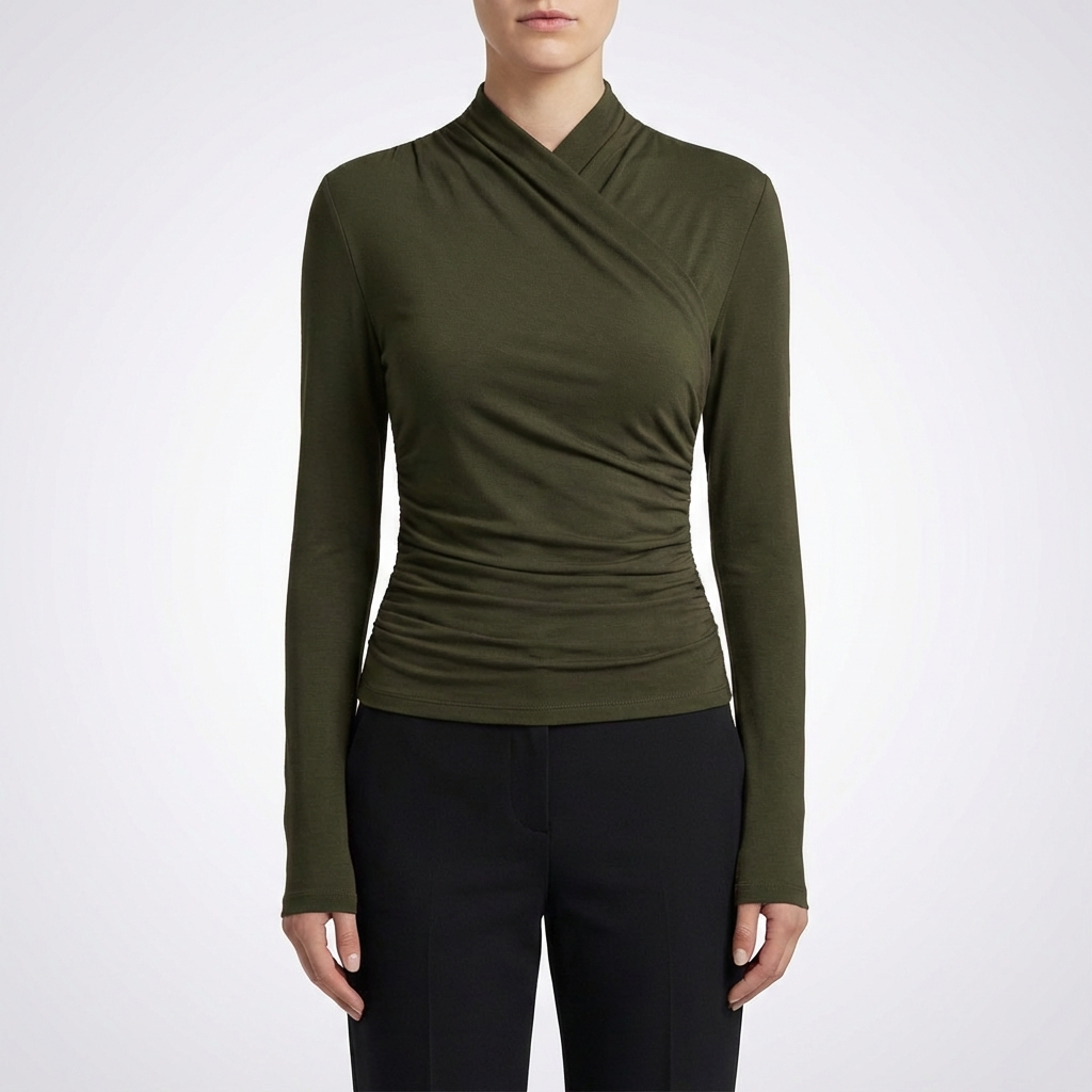 Abigail | Top Ajustado de Mujer de Manga Larga con Cuello Alto Cruzado