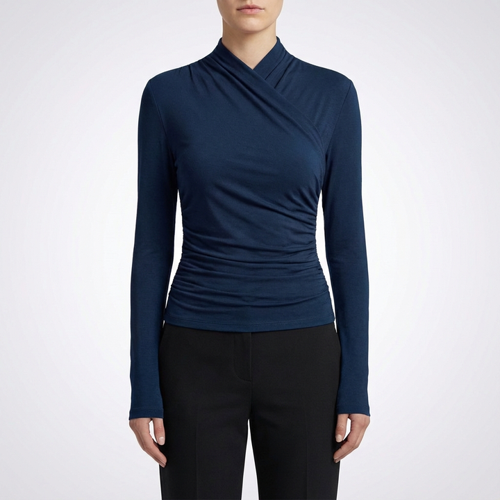 Abigail | Top Ajustado de Mujer de Manga Larga con Cuello Alto Cruzado