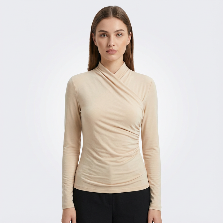 Abigail | Top Ajustado de Mujer de Manga Larga con Cuello Alto Cruzado