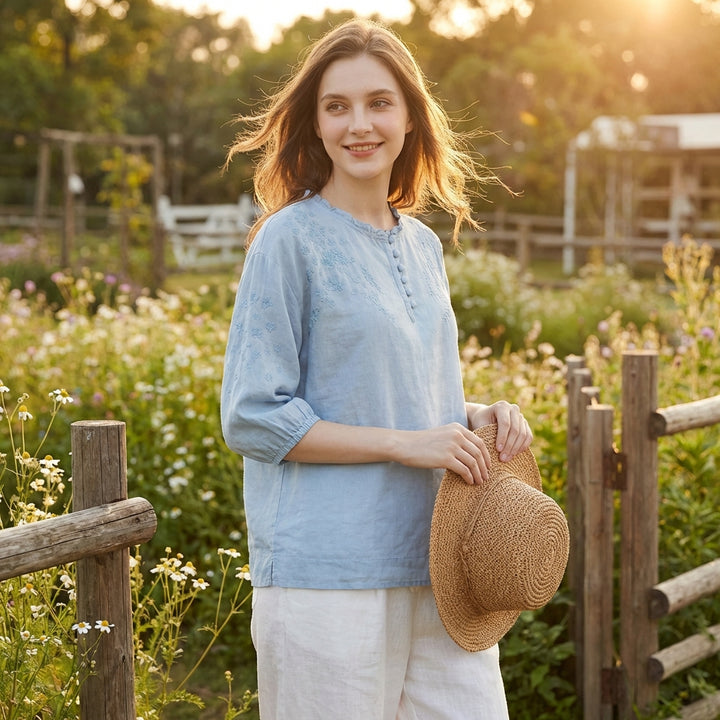 Abril | Camicetta Ricamata Donna con Manica a Sbuffo