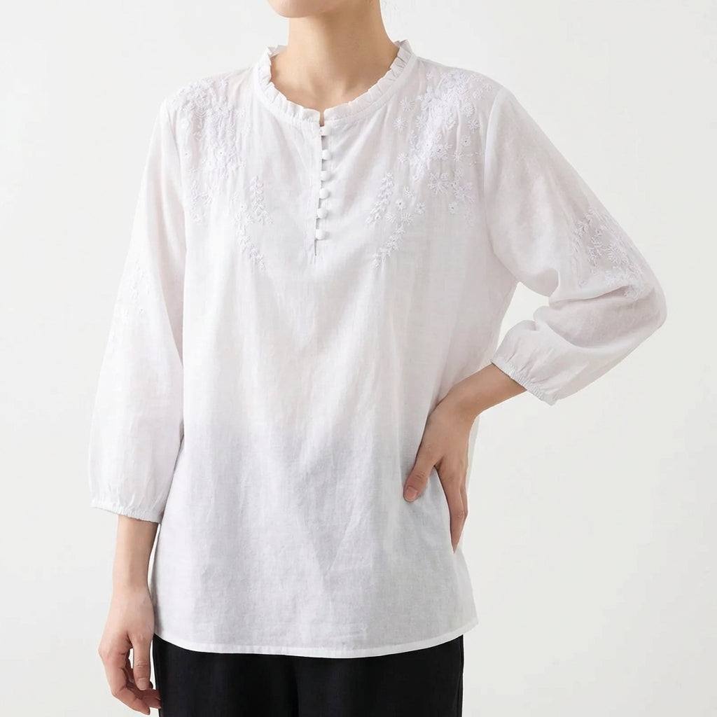 Abril | Camicetta Ricamata Donna con Manica a Sbuffo
