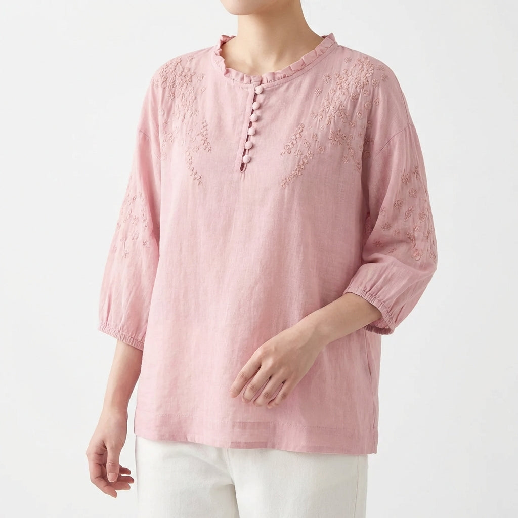 Abril | Camicetta Ricamata Donna con Manica a Sbuffo