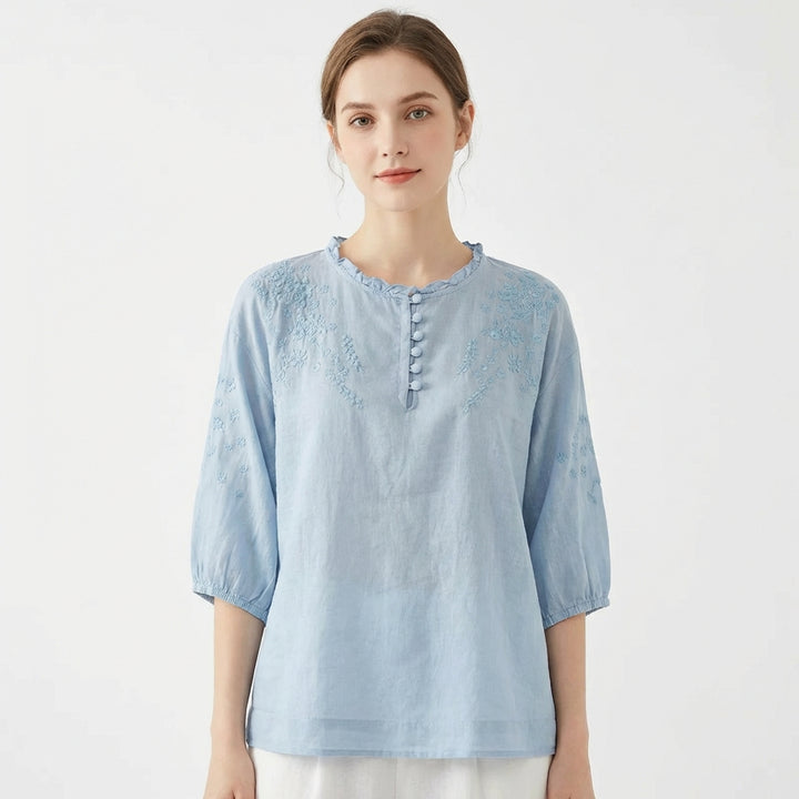 Abril | Camicetta Ricamata Donna con Manica a Sbuffo