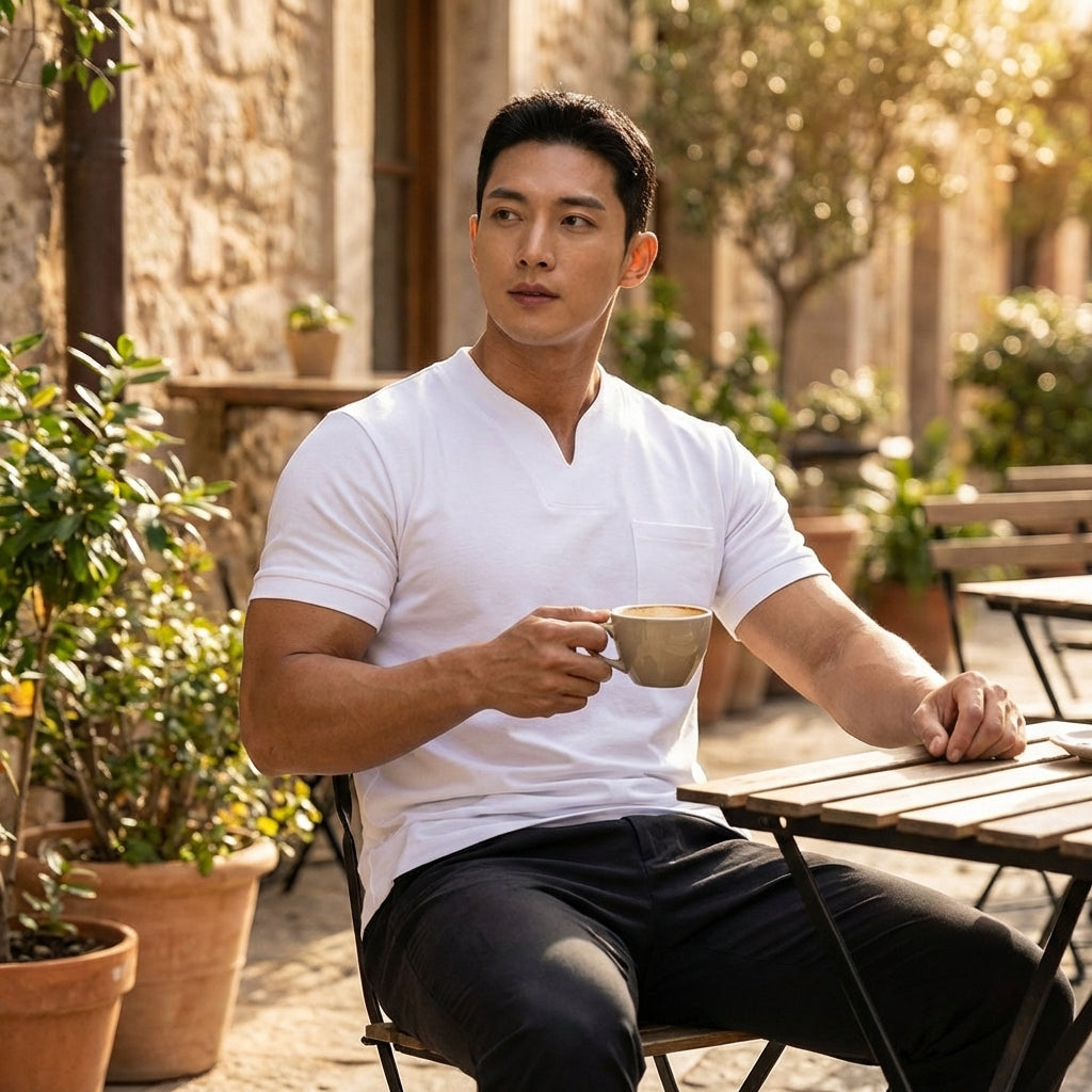 Adrián | Camiseta Cuello Pico con Bolsillo Manga Corta Hombre