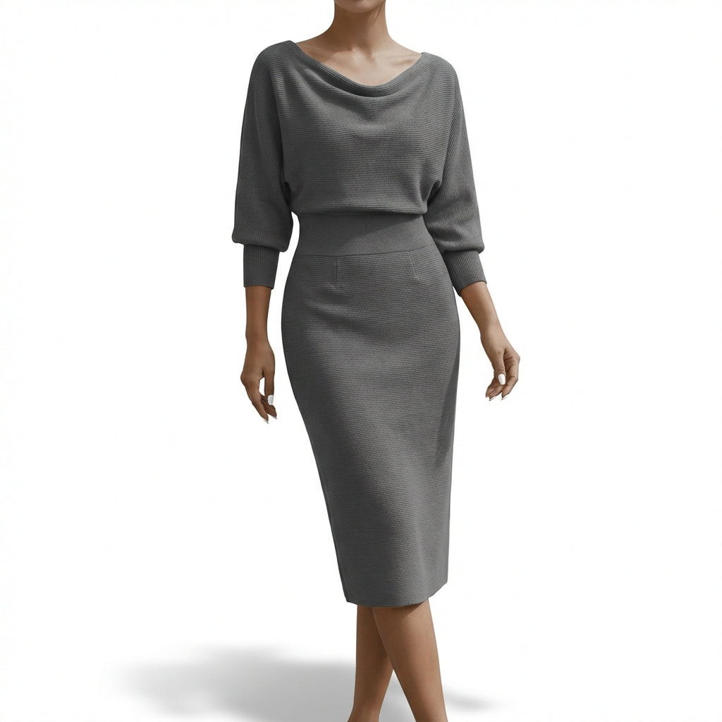 Adriana | Vestito Midi con Collo Drappeggiato Donna Sofisticato