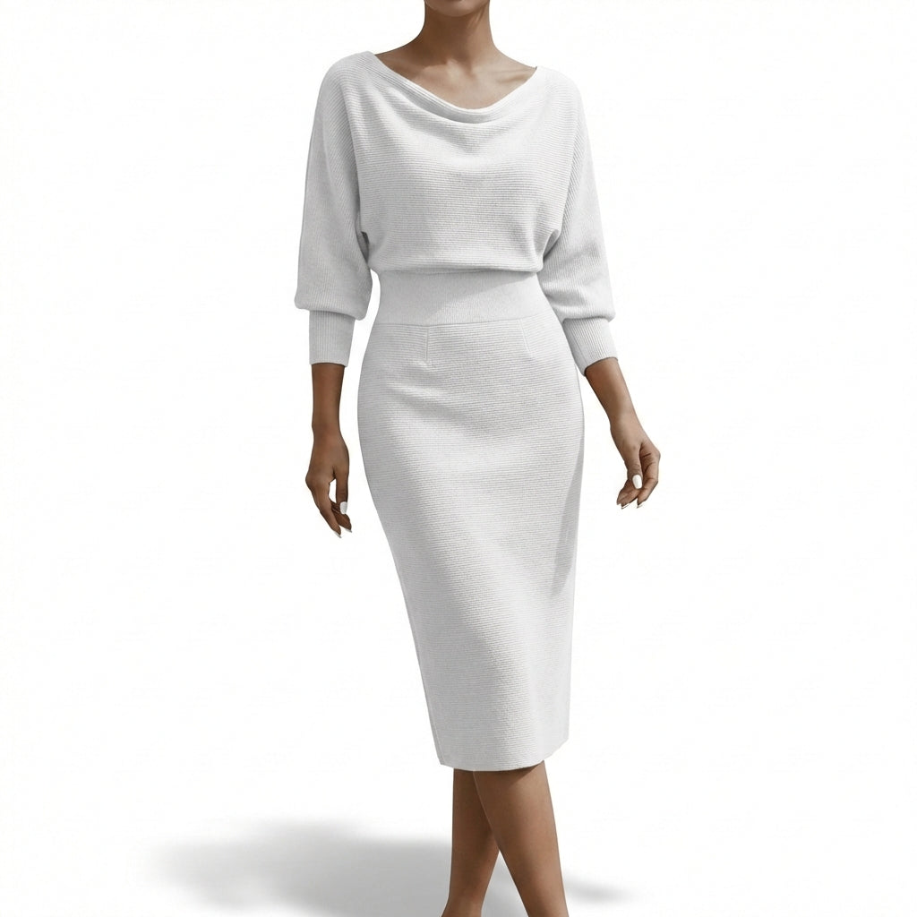 Adriana | Vestito Midi con Collo Drappeggiato Donna Sofisticato