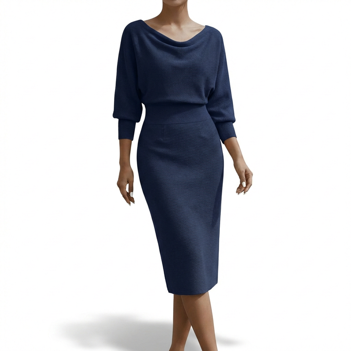 Adriana | Vestito Midi con Collo Drappeggiato Donna Sofisticato