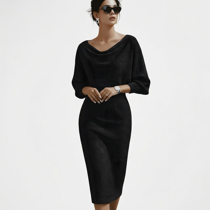 Adriana | Vestito Midi con Collo Drappeggiato Donna Sofisticato