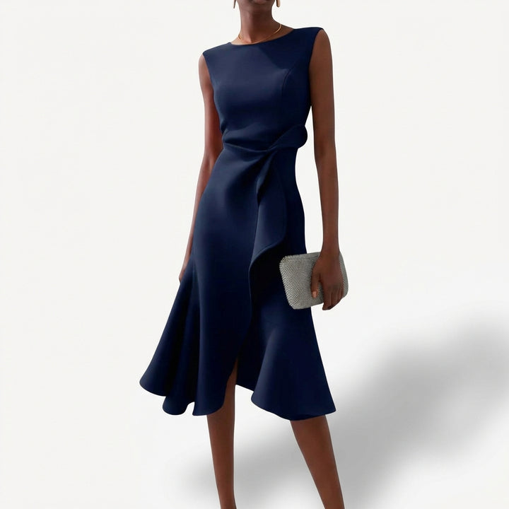 Agustina | Abito Midi Donna Drappeggiato con Volant Asimmetrico