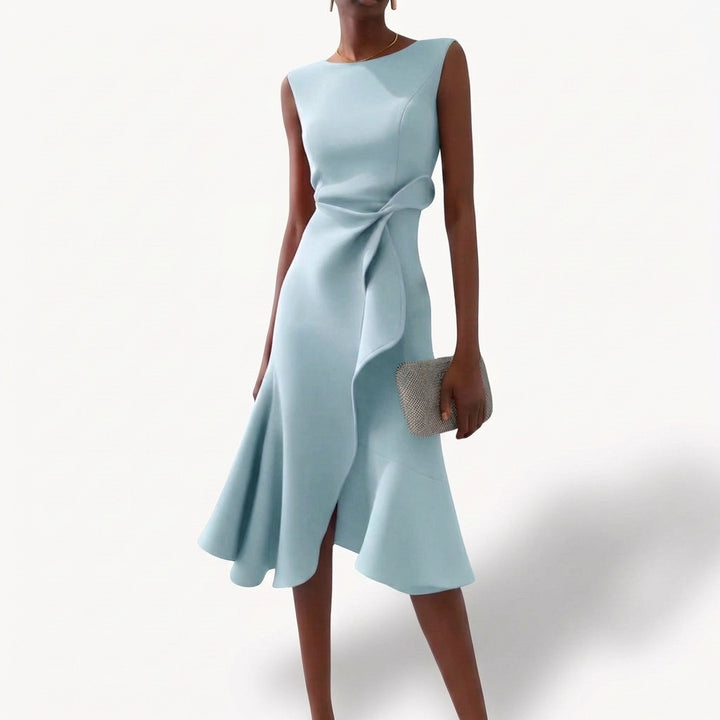 Agustina | Abito Midi Donna Drappeggiato con Volant Asimmetrico