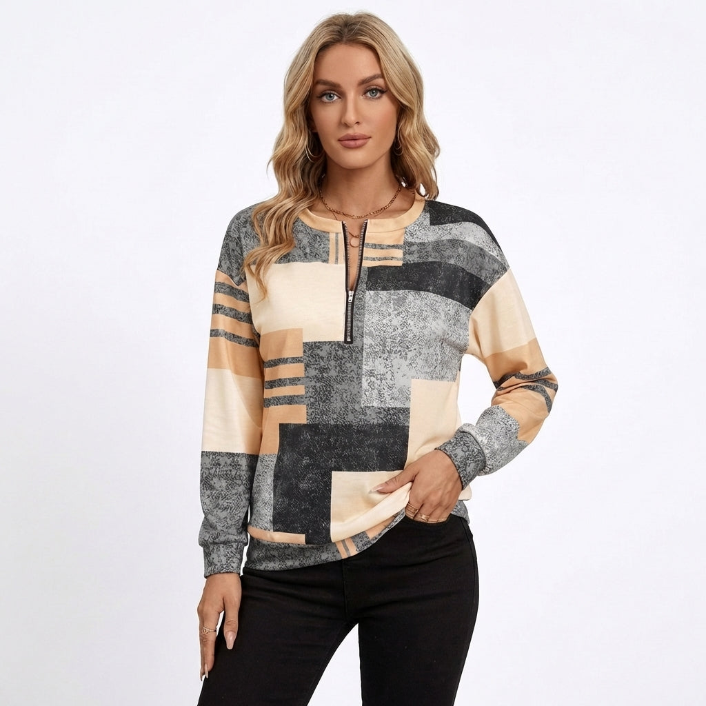 Aitana | Sudadera Patchwork Media Cremallera Mujer