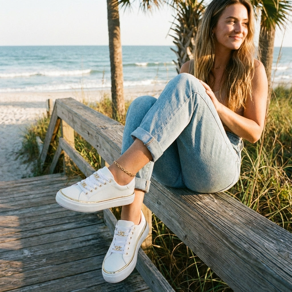 Alexia | Sneakers con Zeppa e Dettagli Dorati Donna