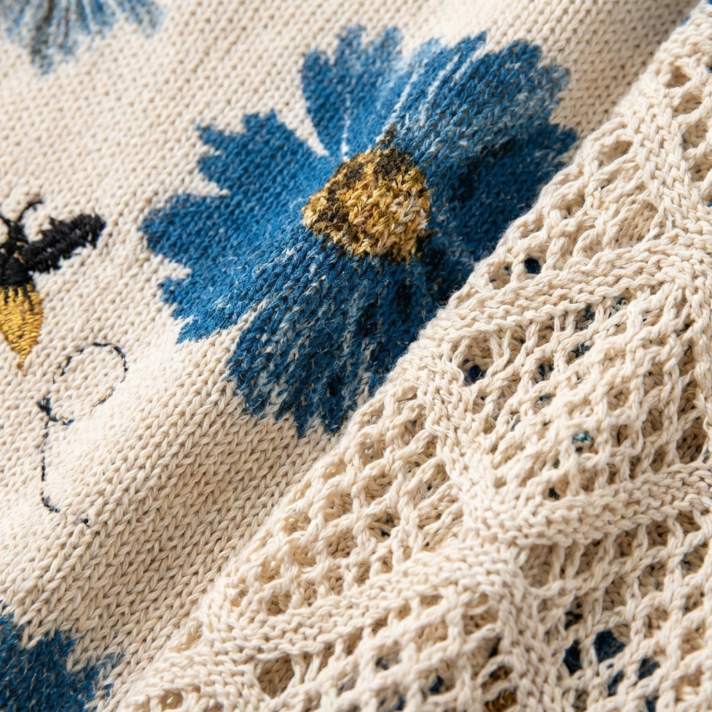 Alicia | Maglia Girocollo V Floreale con Manica Traforata Donna