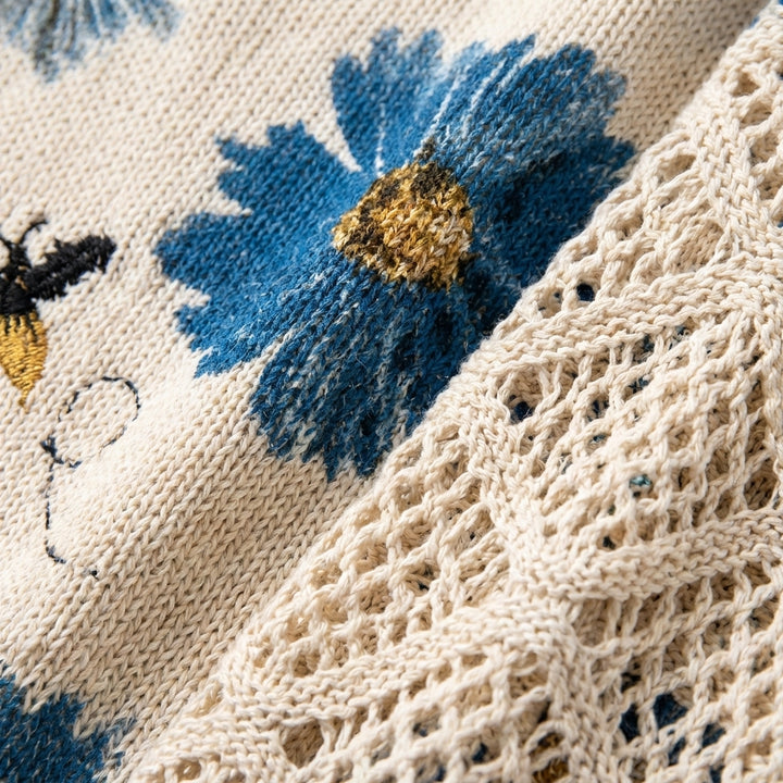 Alicia | Maglia Girocollo V Floreale con Manica Traforata Donna