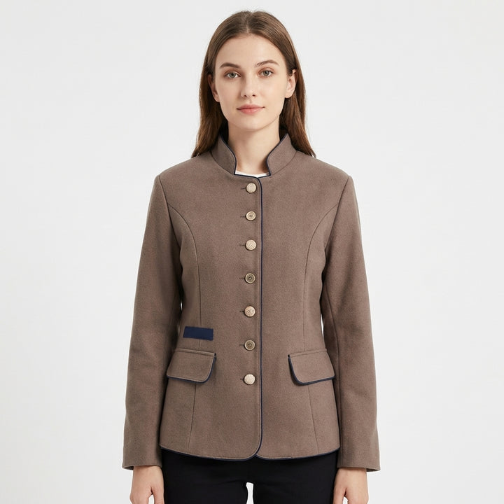 Amparo | Blazer Marrón Cuello Mao con Ribete Contraste Mujer