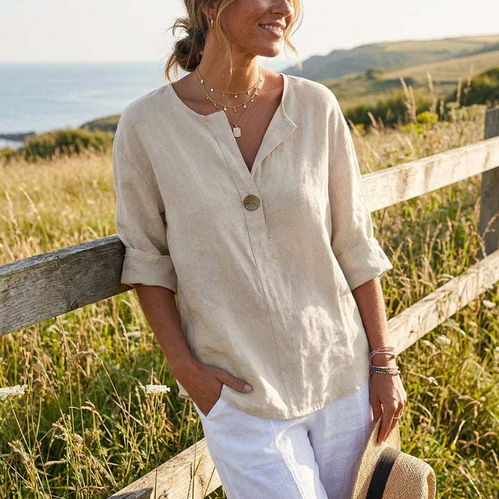 Amparo | Blusa ampia con collo alla coreana donna