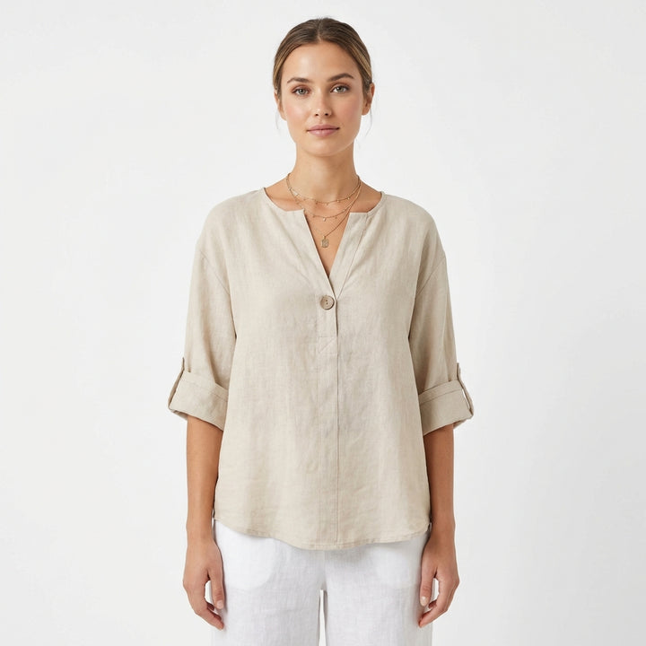 Amparo | Blusa ampia con collo alla coreana donna