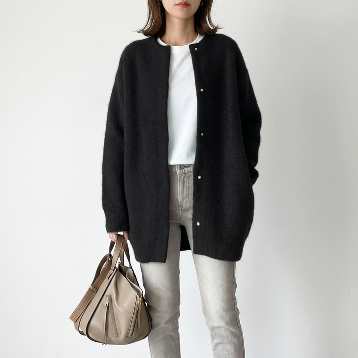 Angela | Cárdigan de Mujer sin Cuello con Botones