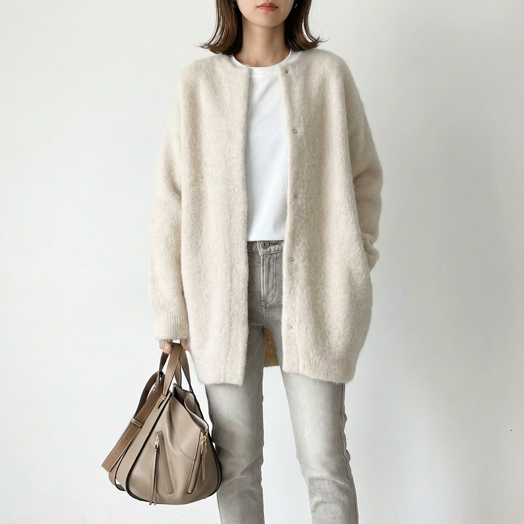 Angela | Cárdigan de Mujer sin Cuello con Botones