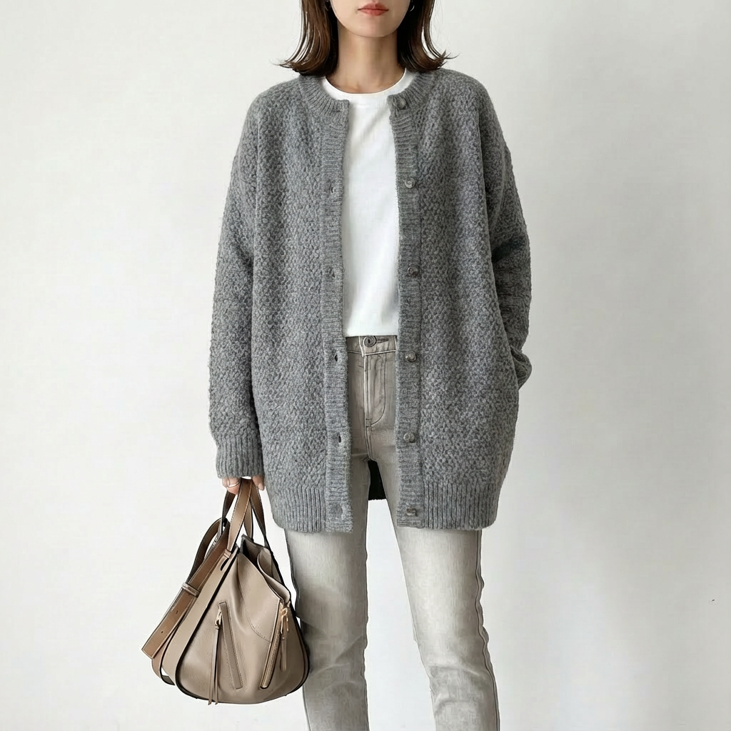 Angela | Cárdigan de Mujer sin Cuello con Botones