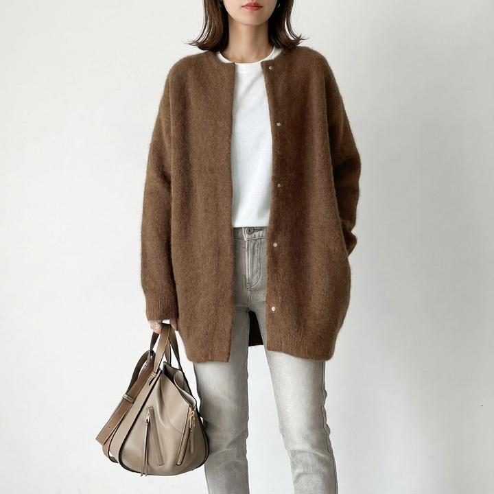 Angela | Cárdigan de Mujer sin Cuello con Botones