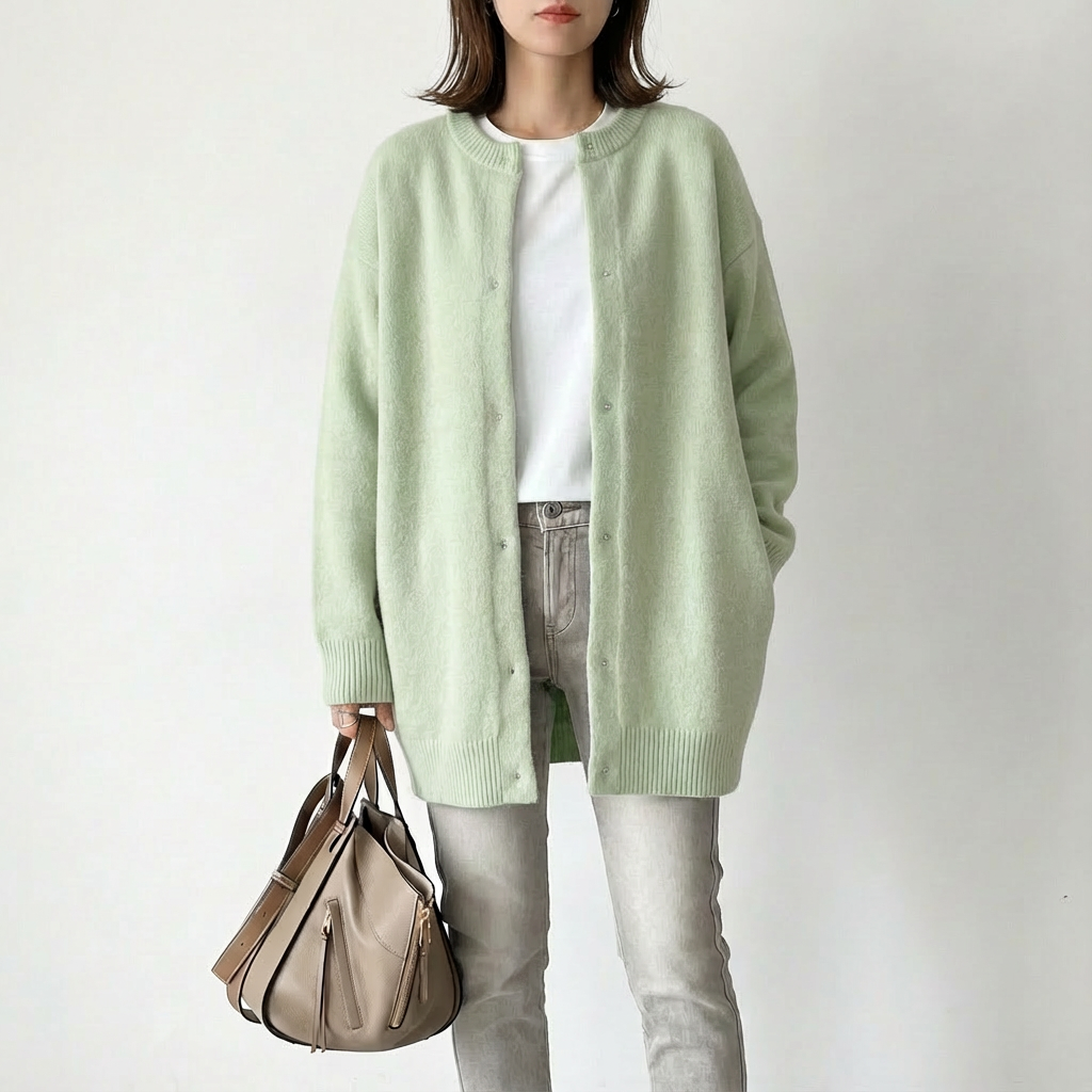 Angela | Cárdigan de Mujer sin Cuello con Botones