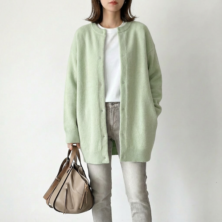 Angela | Cárdigan de Mujer sin Cuello con Botones