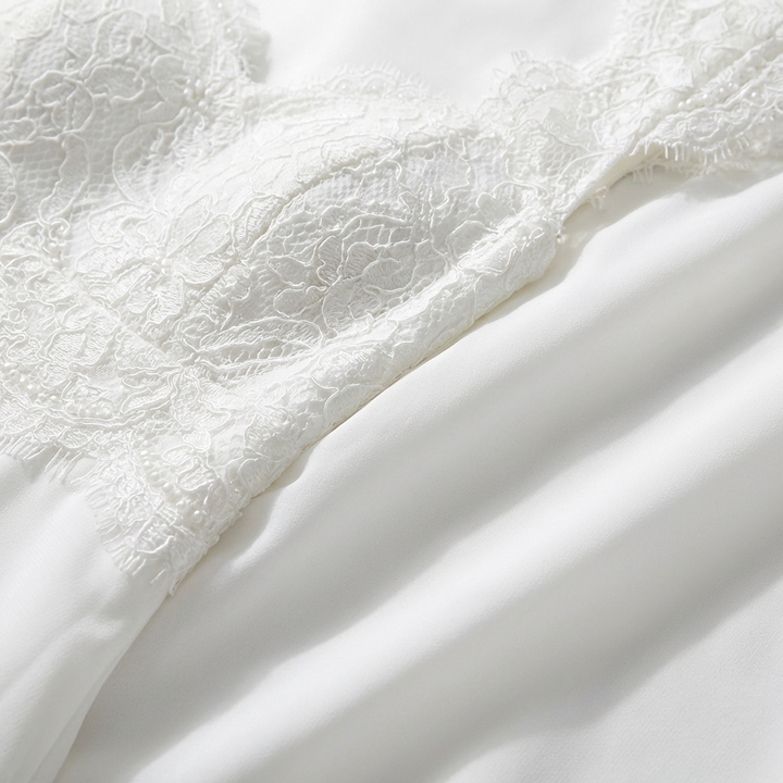 Ariadna | Vestito Maxi in Gasa Bianco con Corpetto in Pizzo e Manica a Palloncino Donna Nuziale