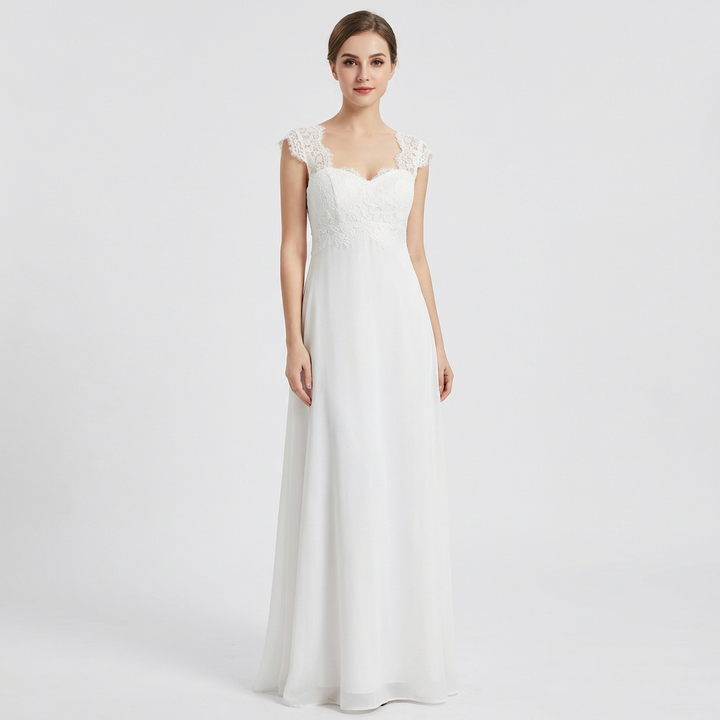 Ariadna | Vestito Maxi in Gasa Bianco con Corpetto in Pizzo e Manica a Palloncino Donna Nuziale