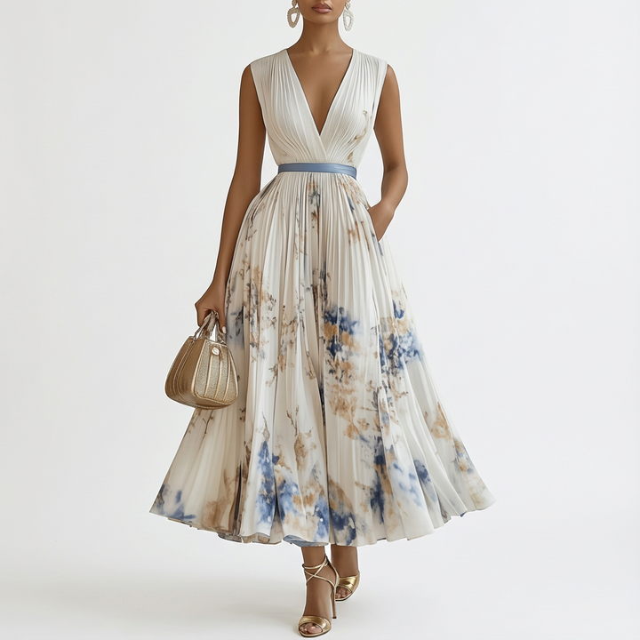 Ariel | Vestito midi bianco svasato senza maniche da donna