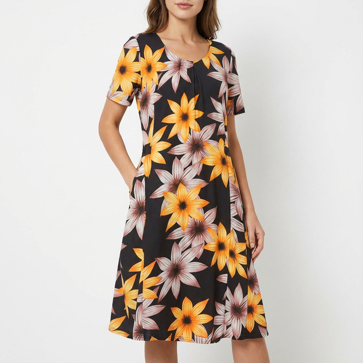 Barbara | Vestito midi svasato con stampa floreale da donna