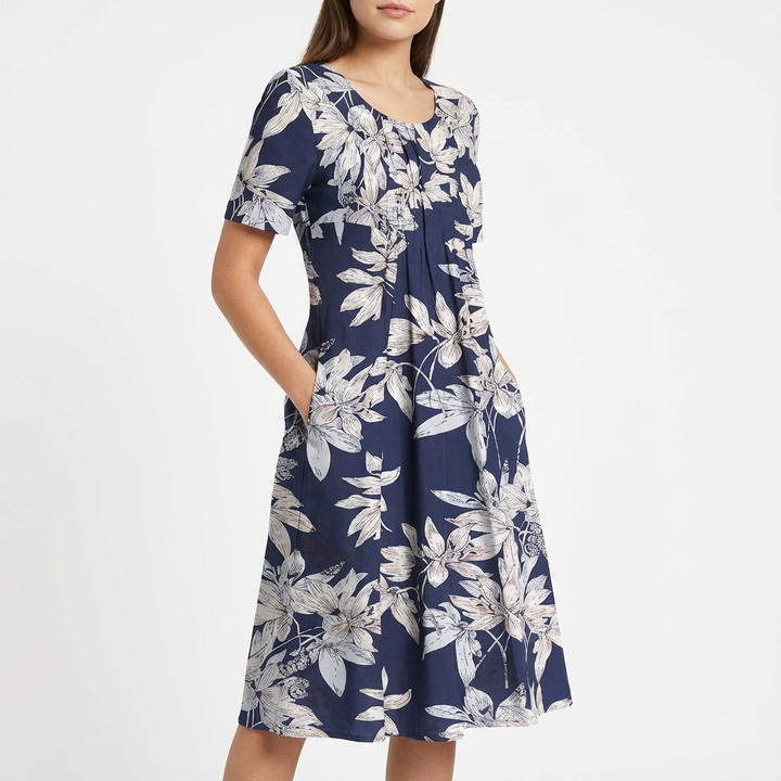 Barbara | Vestito midi svasato con stampa floreale da donna