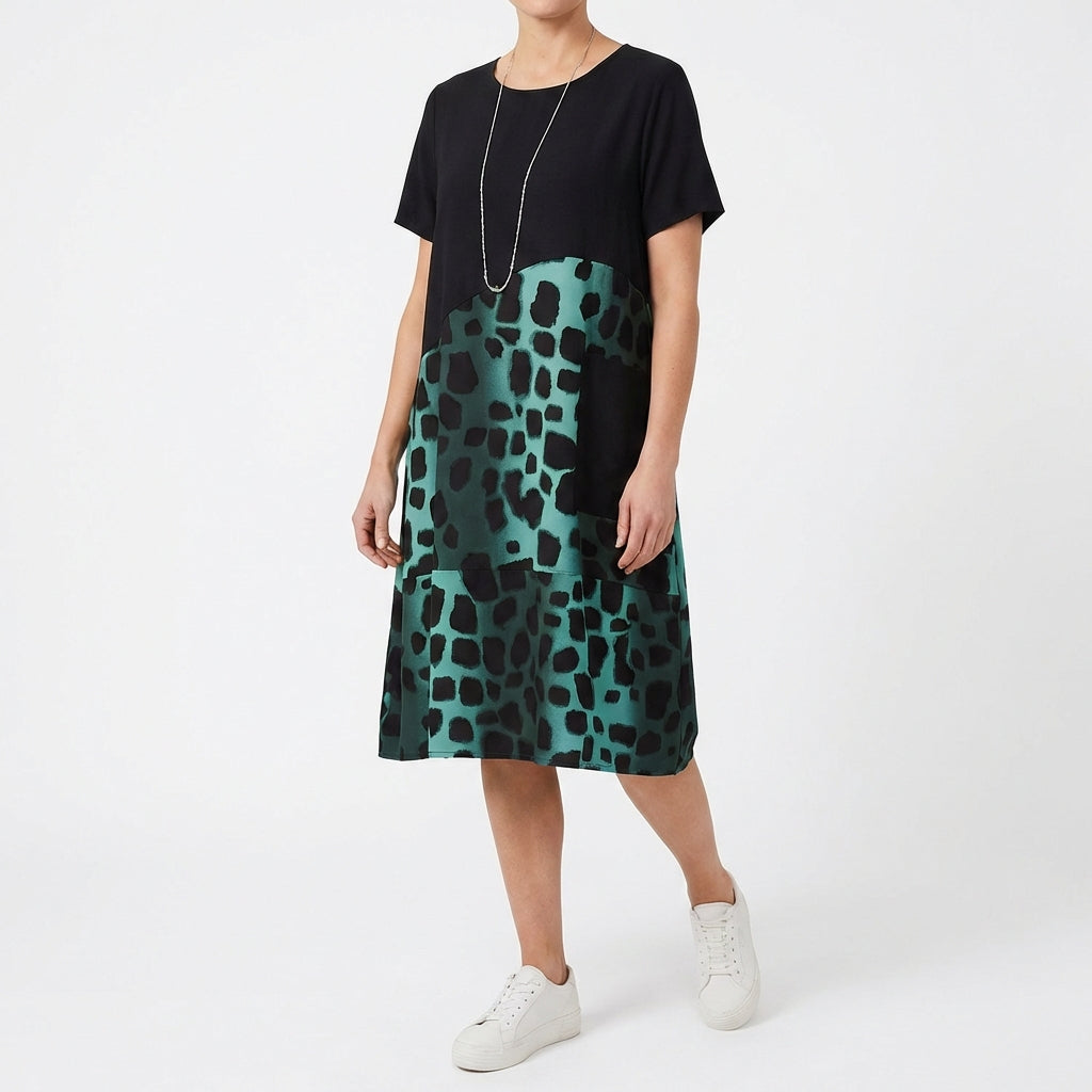 Berta | Vestito Midi Combinato Stampato Donna Casual