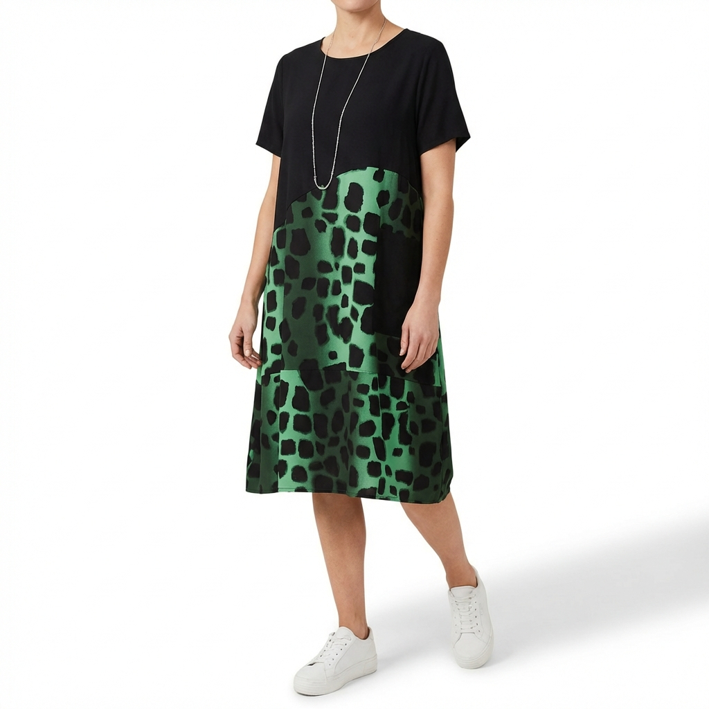 Berta | Vestito Midi Combinato Stampato Donna Casual