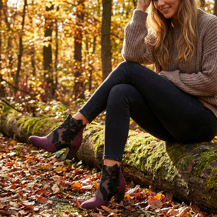 Candice | Stivaletti da Donna con Tacco Largo e Pizzo