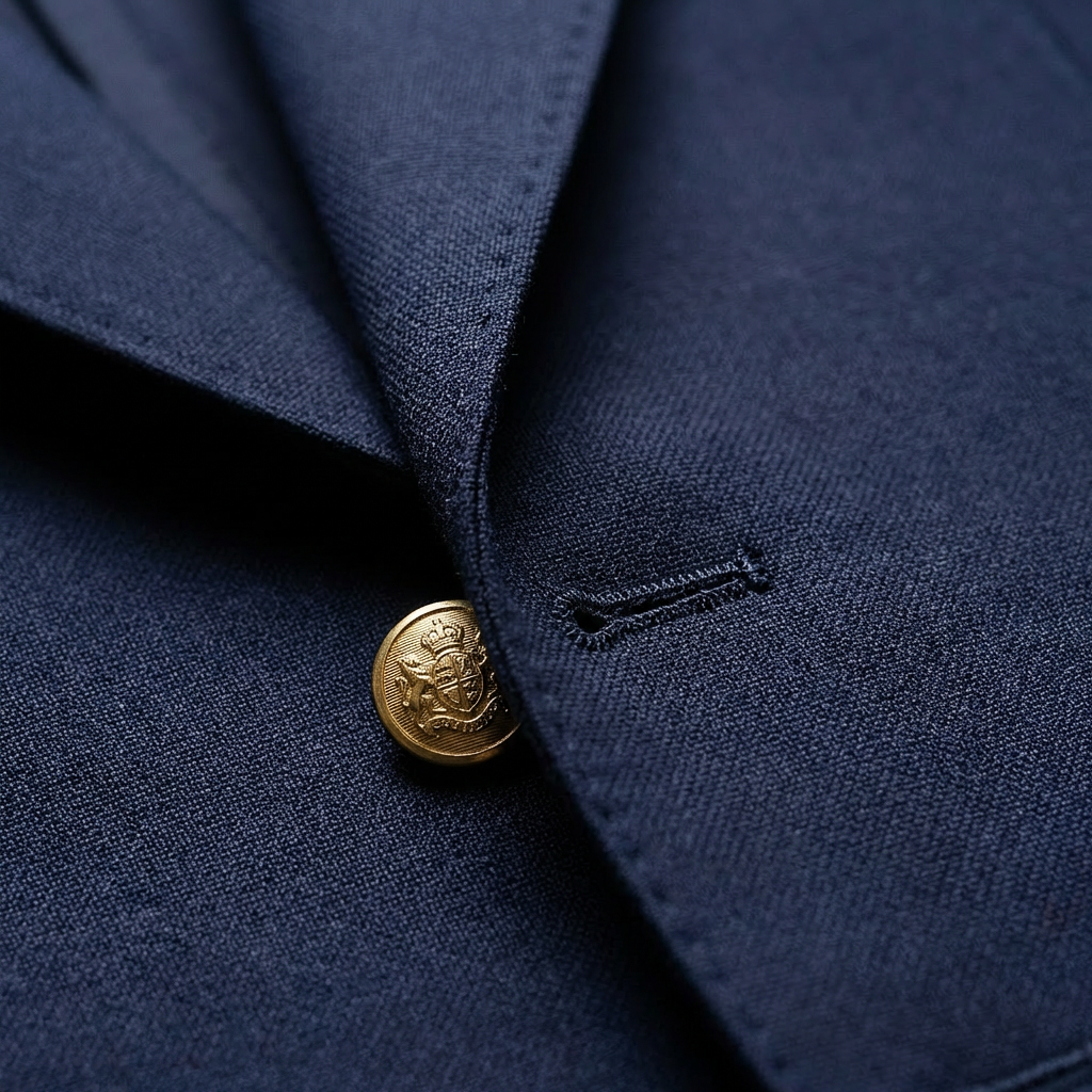 Carlos | Blazer Azul Oscuro Hombre Con Botones Dorados Y Solapa Clásica | Elegante