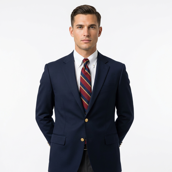 Carlos | Blazer Azul Oscuro Hombre Con Botones Dorados Y Solapa Clásica | Elegante