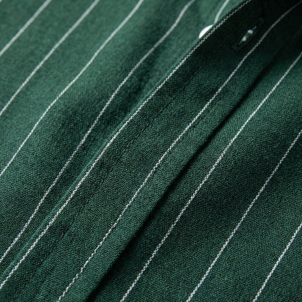 Carlos | Camicia a Maniche Corte da Uomo con Colletto Cubano e Righe Verticali | Informale