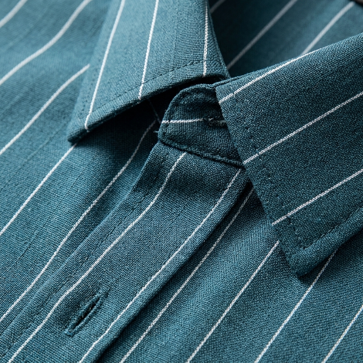 Carlos | Camicia a Maniche Corte da Uomo con Colletto Cubano e Righe Verticali | Informale