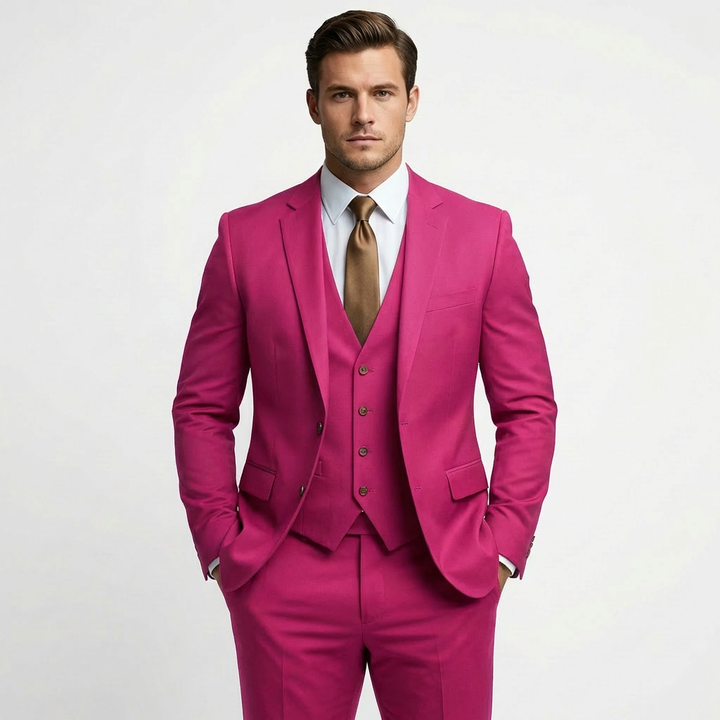 Carlos | Traje De Novio Hombre Con Chaleco Escote V Y Solapa De Muesca | Elegante