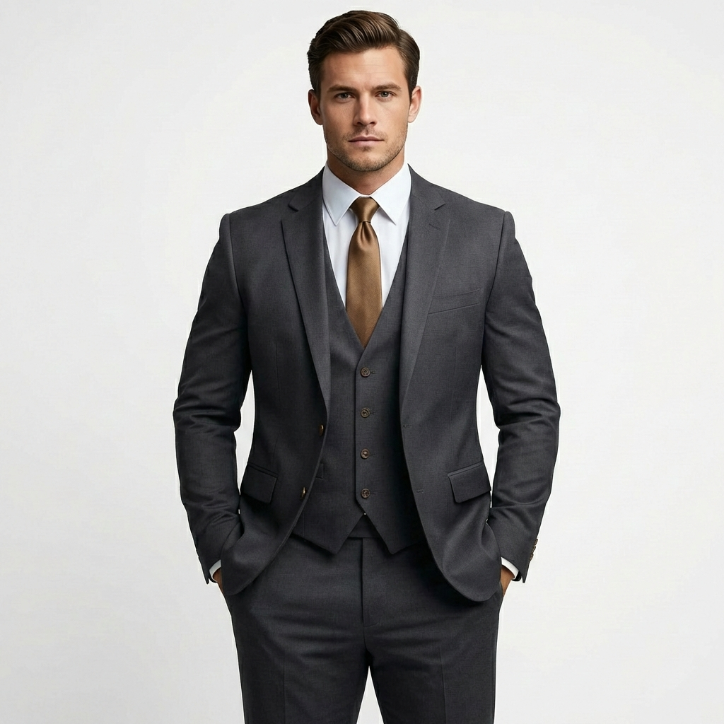 Carlos | Traje De Novio Hombre Con Chaleco Escote V Y Solapa De Muesca | Elegante