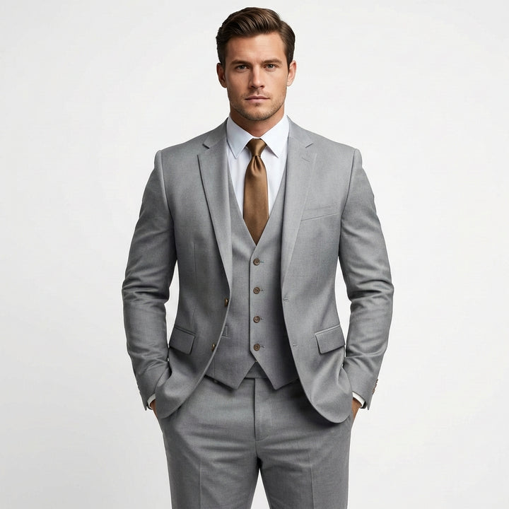 Carlos | Traje De Novio Hombre Con Chaleco Escote V Y Solapa De Muesca | Elegante